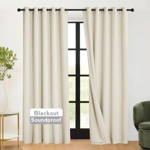 RYB HOME 3-in-1 Soundproof - Blackout - Energy Saving Curtains for Bedroom, Soundproof Blanket Curtains for Living Room Nursery Patio Sliding Glass Door, Beige, W 62 x L 95, 2 Panels