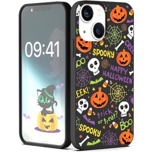 Case for iPhone 14 Plus Halloween Ghost Pumpkin Design,Black Matte Soft Slim Fit TPU Anti-Scratch Shockproof Protective Cover Phone Case for iPhone 14 Plus (pumpkin spider web)