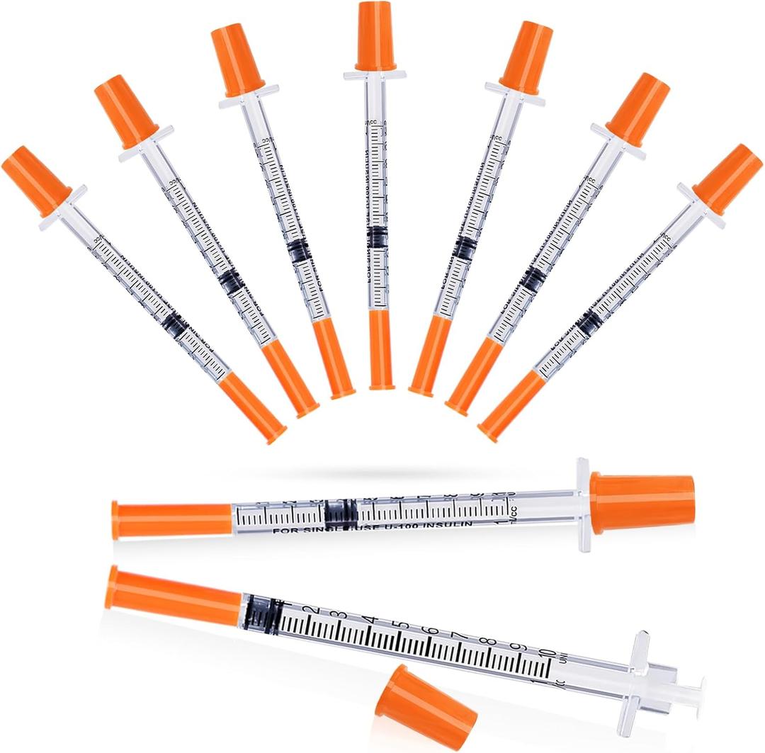 Insulin Syringe with Needle, 30G 5/16"(8mm) 1cc Inch, Individually Wrapped, Pack of 100