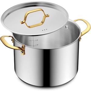 BEZIA 8 Qt Stainless Steel Stock Pot with Lid, Induction Ready Large Soup Pot with Lid, Tri-ply Bottom for Even Heat, Kitchen Cooking Pots for Pasta, Soup, Spaghetti