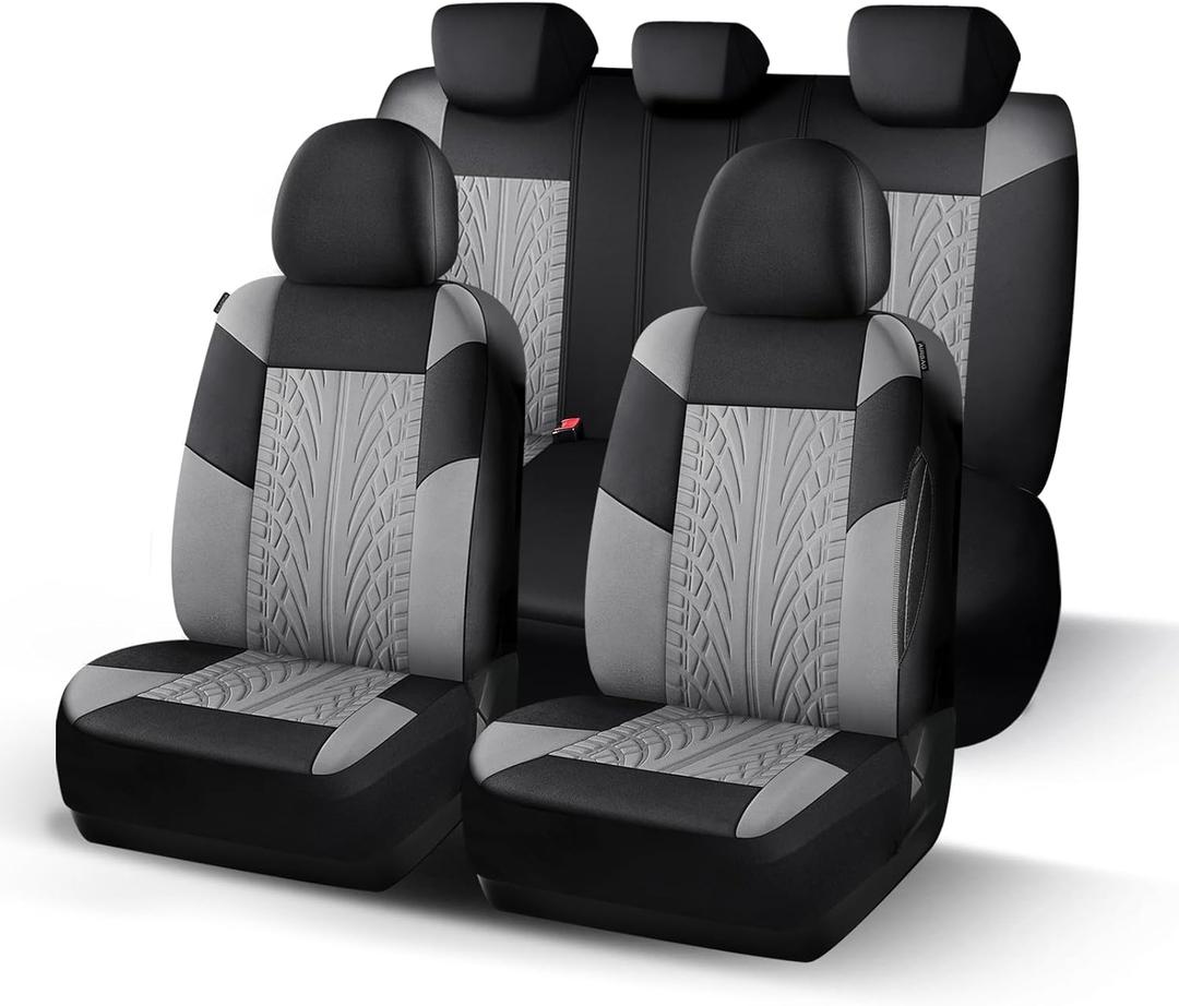 Seat Covers Premium Cloth, Washable Car Seat Covers, Airbag Compatible Car Seat Cover Full Sets,Breathable Automotive Comfort for Most Cars,Trucks,SUVs(Full Set,Black LightGray 815)
