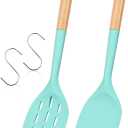 Pack of 2 Silicone Spatula, Non Stick Cooking Utensil Set Stainless Steel Handle Kitchen Turner for Baking Mixing Grilling Serving Food Heat Resistant Non Scratch Hooks Included (Green)