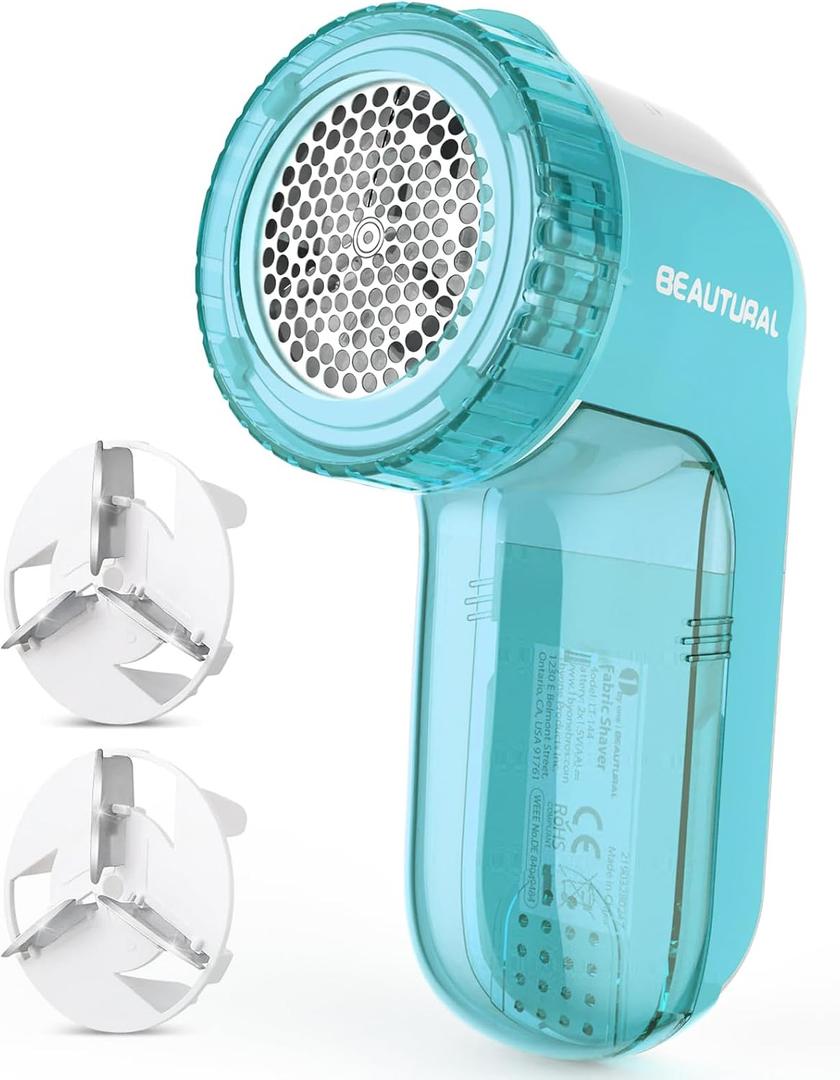 BEAUTURAL Fabric Shaver and Lint Remover, Sweater Defuzzer with 2-Speeds, 2 Replaceable Stainless Steel Blades, Battery Operated, Remove Clothes Fuzz, Lint Balls, Pills, Bobbles