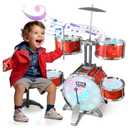 Toddlers Drum Set for Kids 1-3 3-5 with Stool Toys, Higher Bracket of Musical Drum Toys for Toddlers, Red Drumset for Girls Boys 2-4 4-6 Years