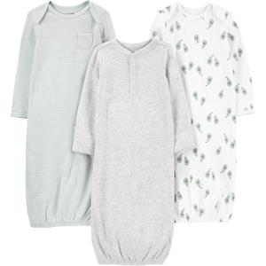 Simple Joys by Carter's unisex-baby 3-Pack Cotton Sleeper Gowns, Avocados/ Heather/ Stripe, 0-3 Months