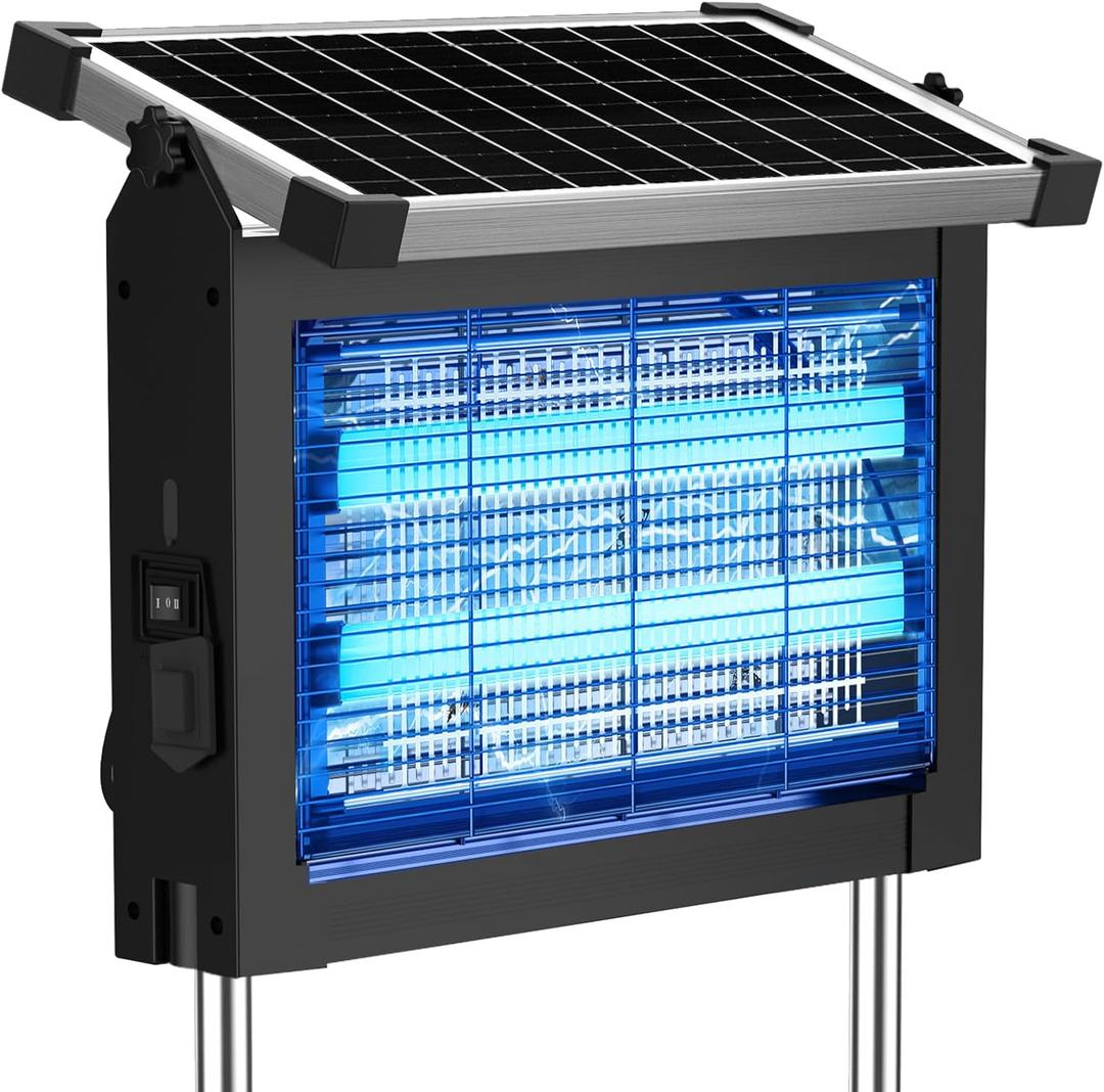 Solar Bug Zapper Outdoor, 4500V Mosquito Zapper Waterproof with Panel Sensor Electric Fly Zapper Rechargeable Mosquito Killer with 10FT Extension Cord, Fly Trap Ideal for Patio, Backyard, Camping