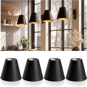 Retisee 4 Pcs 4.69''x4.13'' Industrial Iron Lamp Shade Black Barrel Metal Lampshade Industrial Vintage Metal Bulb Guard E26 Base Pendant Light Cover Replacement Lampshade for Pendant Light Wall Sconce