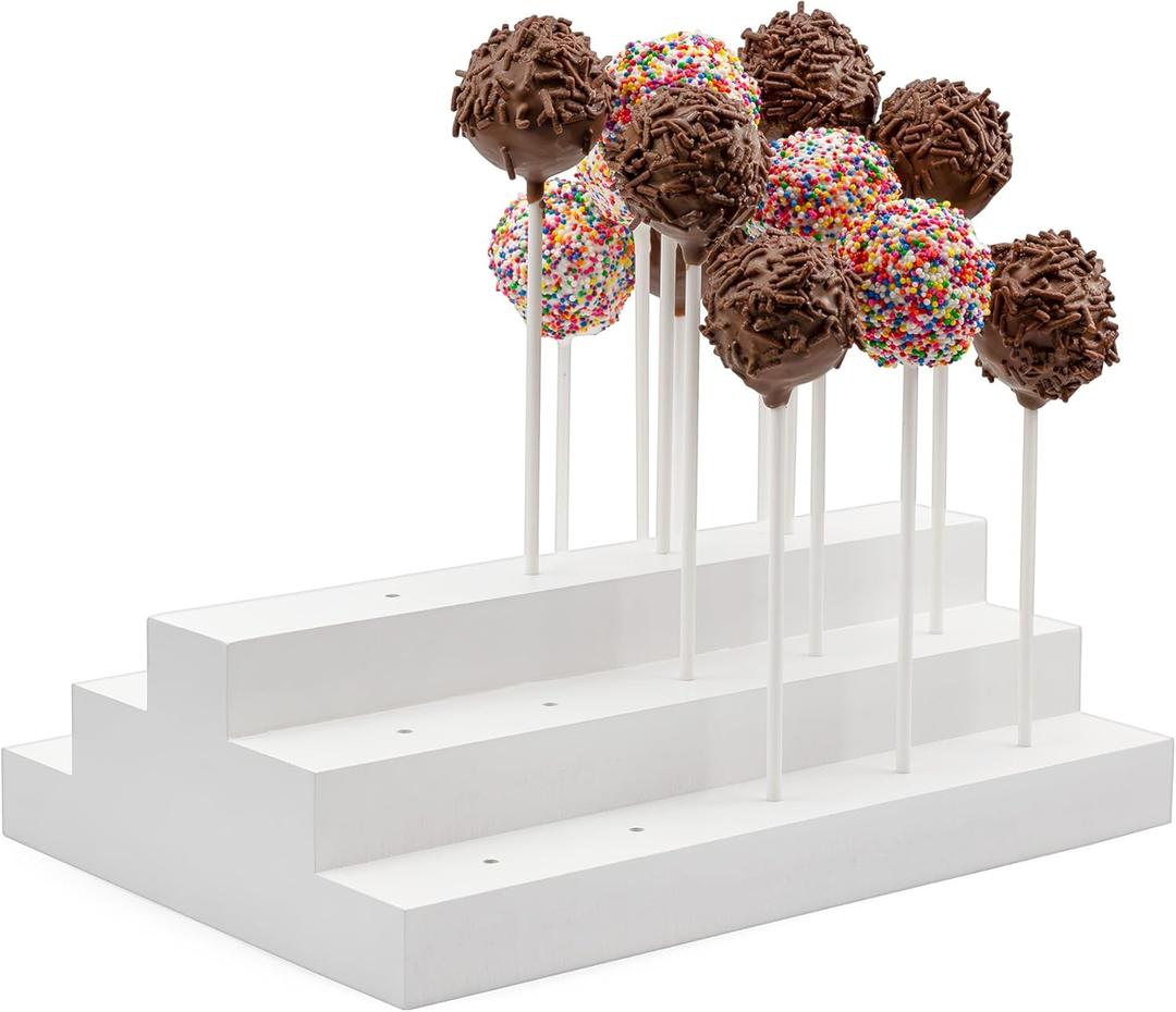 Darware Wooden Cake Pop Stand; Tiered Treat Holder (24-Hole, White)