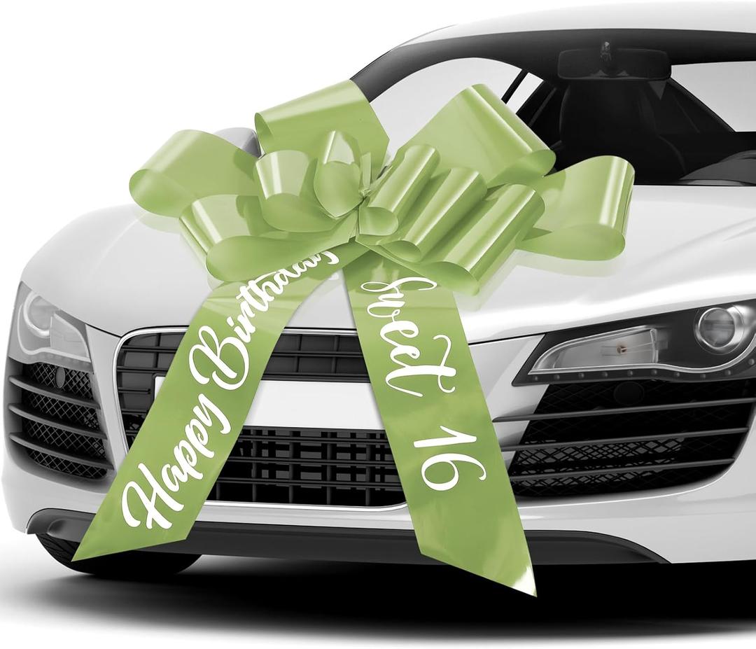 30 Inch Big Car Bow - Giant Sweet 16 Birthday Bow Gift Wrapping Decoration for Surprise Party, Birthday Decorations(Sage Green)