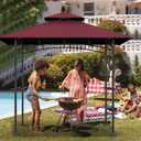 Grill Gazebo Replacement Top, 5 * 8 Outdoor BBQ Top Cover, Double Layer BBQ Gazebo Top Canopy for Model #L-GG001PST-F (Burgundy)