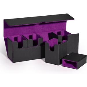 Card Deck Box with Dice Tray for MTG, 5 in 1 Card Deck Case Holds 800+ Unsleeved Cards, Strong Magnet Organizer Compatible with Yugioh TCG Sports Cards (Black Purple)