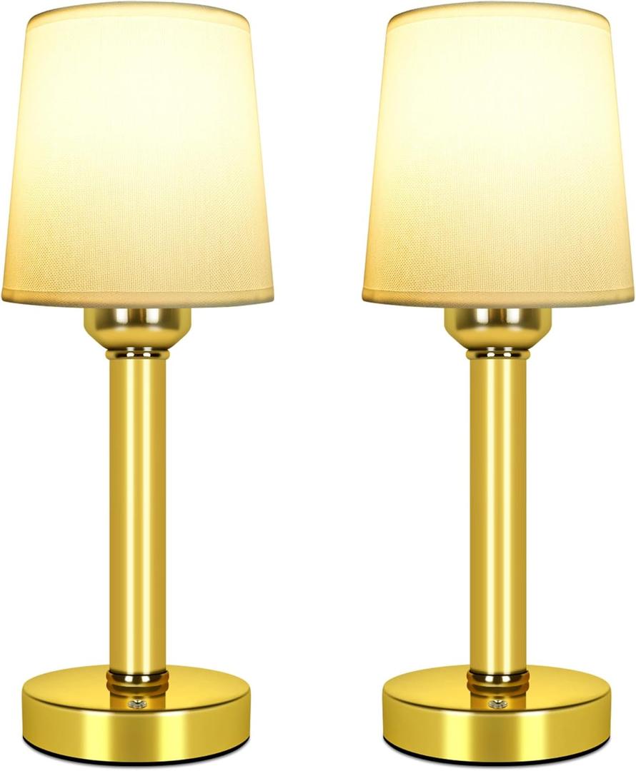 Yurnero 2 Pack Cordless Table Lamp, 6000mAh Rechargeable Battery Operated Lamp for Night Stand, 10%-100% Stepless Brightness Dimming Bedside Lamps, Portables Fabric Shade Desk Lamp for Dining