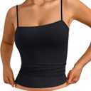 Trendy Queen Women's Double Lined Camisole Tank Tops - Adjustable Spaghetti Strap Sleeveless Top, Basic Tank for Layering (Large, Black)