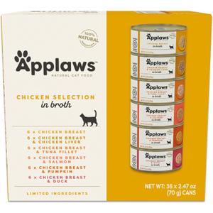 Applaws Natural Wet Canned Cat Food, Limited and Natural Ingreidents, High Protein with No Artificial Additives, Chicken Selection in Broth Cans (36 x 2.47oz Cans)