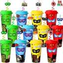 AFZMON 24 Sets Hero Party Favors Drinking Cups With Lids and Straws, Hero Birthday Party Decorations for Kids Bags Stuffers Gifts Supplies