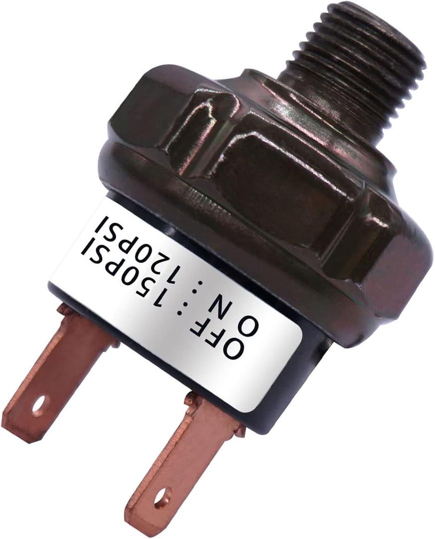 mankk Air Pressure Switch 120-150 PSI Thread 1/8" NPT 24V 12V DC Air Compressor Pressure Switch for Air Horn Train 120-150-1/8" NPT-BK