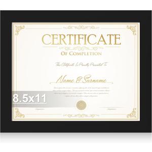 8.5 by 11 Diploma Picture Frame, Made of Real Glass and Wooden Certificate Frame, Horizontal and Vertical Display for Wall or Tabletop (Black, 1Pack)
