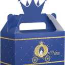 Prince Party Crown Treat Box Blue and Gold Candy Goodies Box Party Supplies for Baby Shower Boy Birthday Decorations, 5.95 x 3 x 7.5 Inch (12 Pieces)