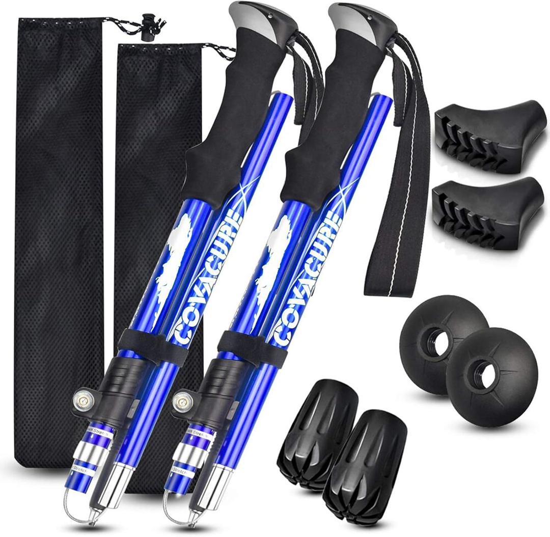 Covacure Trekking Poles Collapsible Hiking Poles - Aluminum Alloy 7075 Trekking Sticks with Quick Lock System, Telescopic, Collapsible, Ultralight for Hiking, Camping (Blue Long (110-130cm))
