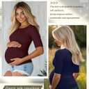 Riyiper 3 Pack Women's Maternity Cotton T Shirt Ribbed Half Sleeve Tunic Round Neck Side Ruched Tops Casual Pregnancy Clothes (S)