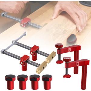 Bench Dogs Clamp Set, Woodworking Clamps with 4 Bench Dogs for 3/4 Inch (19mm) Workbench Dog Hole, Adjustable Dog Hole Clamp with 2 Ratchet Wrenches, Workbench Accessories for Woodworking Clamp