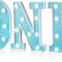 3 Pieces LED Light up Letter ONE Plastic Marquee Number Lights First Birthday Sign 1st Birthday Decorations Light up Letters for Boys Girls Baby 1 Year Old Birthday Party Supplies(Blue)