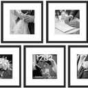 upsimples 12x12 Picture Frame Set of 5, Display Pictures 8x8 with Mat or 12x12 Without, Wall Gallery Poster Frames, Black