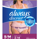 Always Discreet Adult Incontinence Underwear for Women and Postpartum Underwear, Small/Medium, Up to 100% Bladder Leak Protection, 32 Count