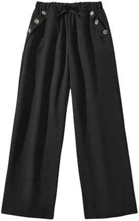 SweatyRocks Girl's Casual High Elatic Waisted Wide Leg Pants Button Pockets Pant Trousers size 8