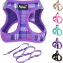 PUPTECK Dog Harness and Leash Set for Small Medium Dogs No Pull Step-in Soft Mesh Puppy Cat Vest Harnesses Reflective at Night, Plaid Pattern Purple S (S(CHEST 14.5"-16", 6.6-14 lbs))