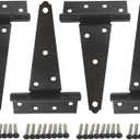 QCAA Stainless Steel Extra Heavy Tee Hinge, 6" x 2.5mm, with Stainless Screws & Hinge Pin, Black Coated, 4 Pack