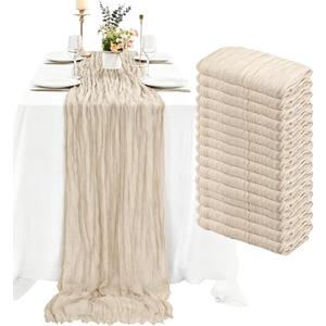 16 Pack Beige Cheesecloth Table Runner 35x120 Inch Boho Gauze Cheese Cloth Table Runners, 10 FT Long Rustic Sheer Table Runners for Wedding Bridal Baby Shower Birthday Party Table Decorations