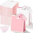 50 Packs Small Gift Bags with Ribbon Handles 4.9" x 2.6" x 4.3" Bulk Reusable Pink and White Goodie Bags Bulk for Wedding Birthday Bridal Baby Shower Holiday Party Favors Gift Wrap