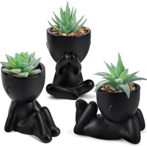 Der Rose 3 Pack Fake Plants Artificial Succulents Plants for Room Bathroom Home Office Desk Accessories Decor (Black)