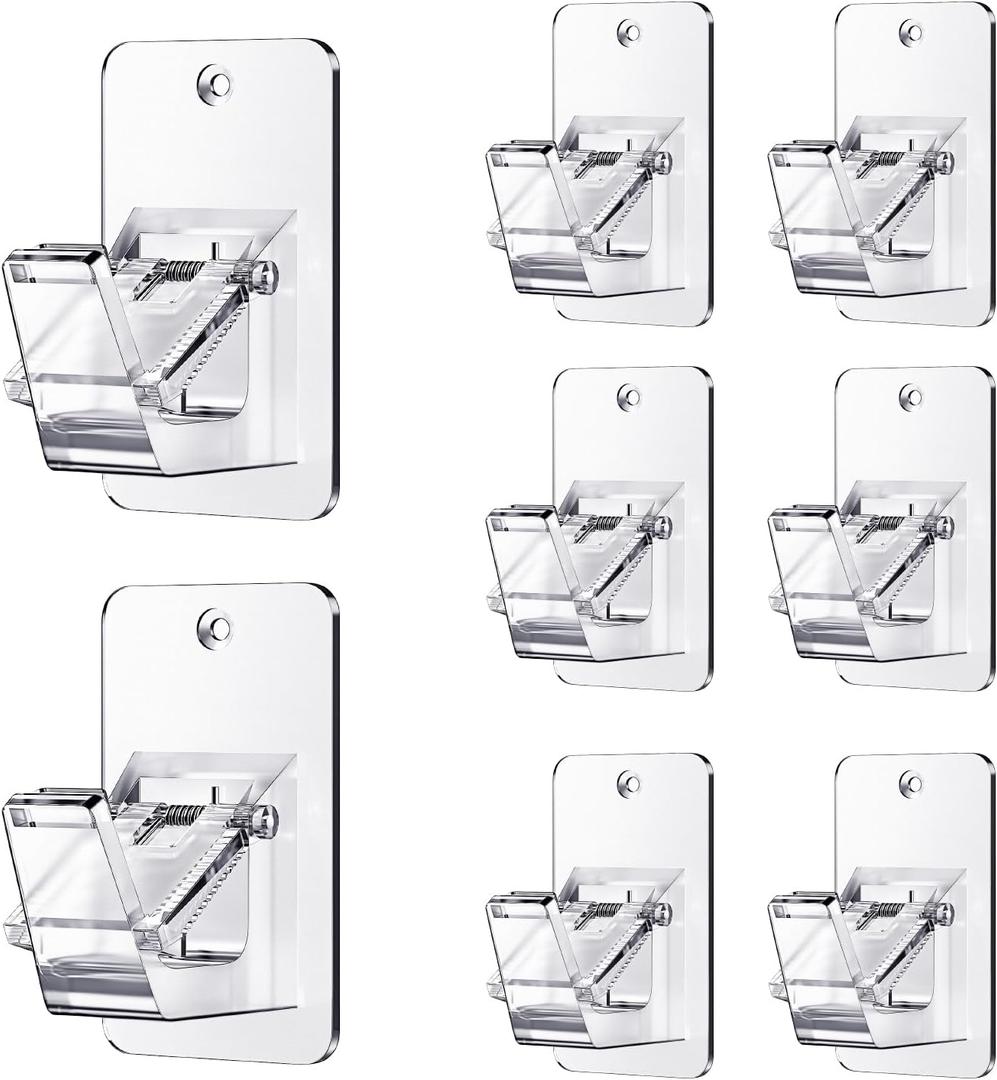 Universal Curtain Rod Holders, No Drill Curtain Rod Brackets, Self Adhesive Curtain Rod Brackets Up to 30 LB, Nail Free Curtain Rod Hooks for Bathroom, Bedroom, Livingroom, Kitchen (8PC, Transparent)