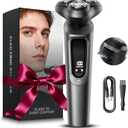 Electric Razor for Men, IPX8 Waterproof with Type-C Quick Charge, 3D Flex Blades & Pop-Up Trimmer, 90 min Runtime, Travel Lock, Wet & Dry Shave,Gray Valentines Day Gifts for Him