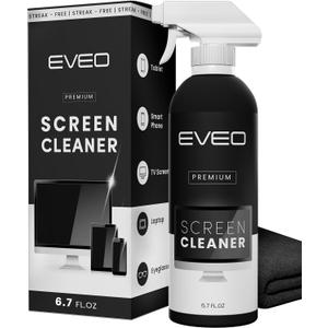 EVEO Screen Cleaner Spray Kit (Streak-Free) TV Screen Cleaner for Smart TV, Lcd, LEd, Oled | Computer Screen Cleaner Spray and Wipe Microfiber Cloth - TV, Monitor, Laptop, iPad, Car - 6.7oz 1 Pack