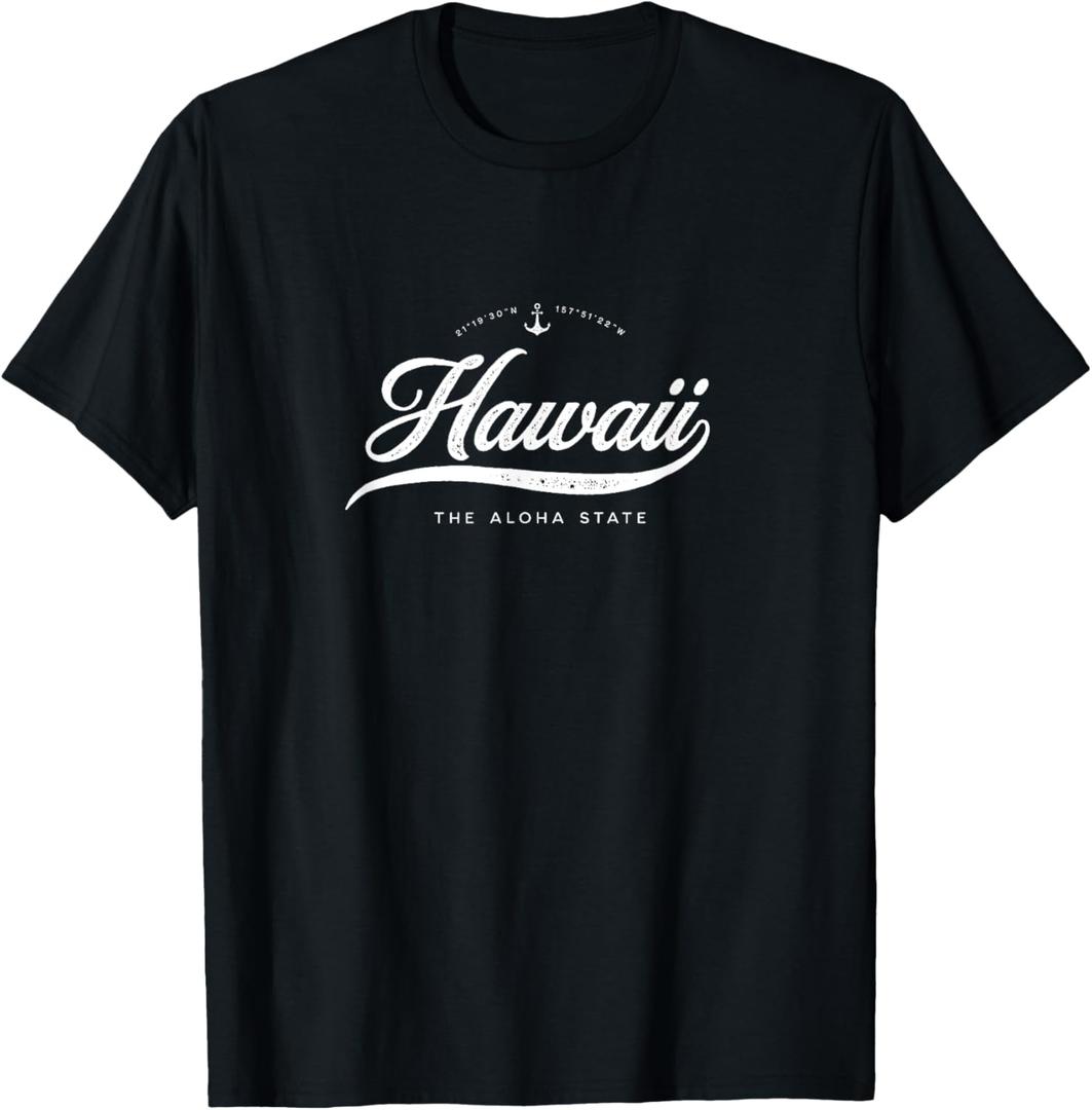Hawaii Aloha Vintage Retro T-Shirt (Small, Black)