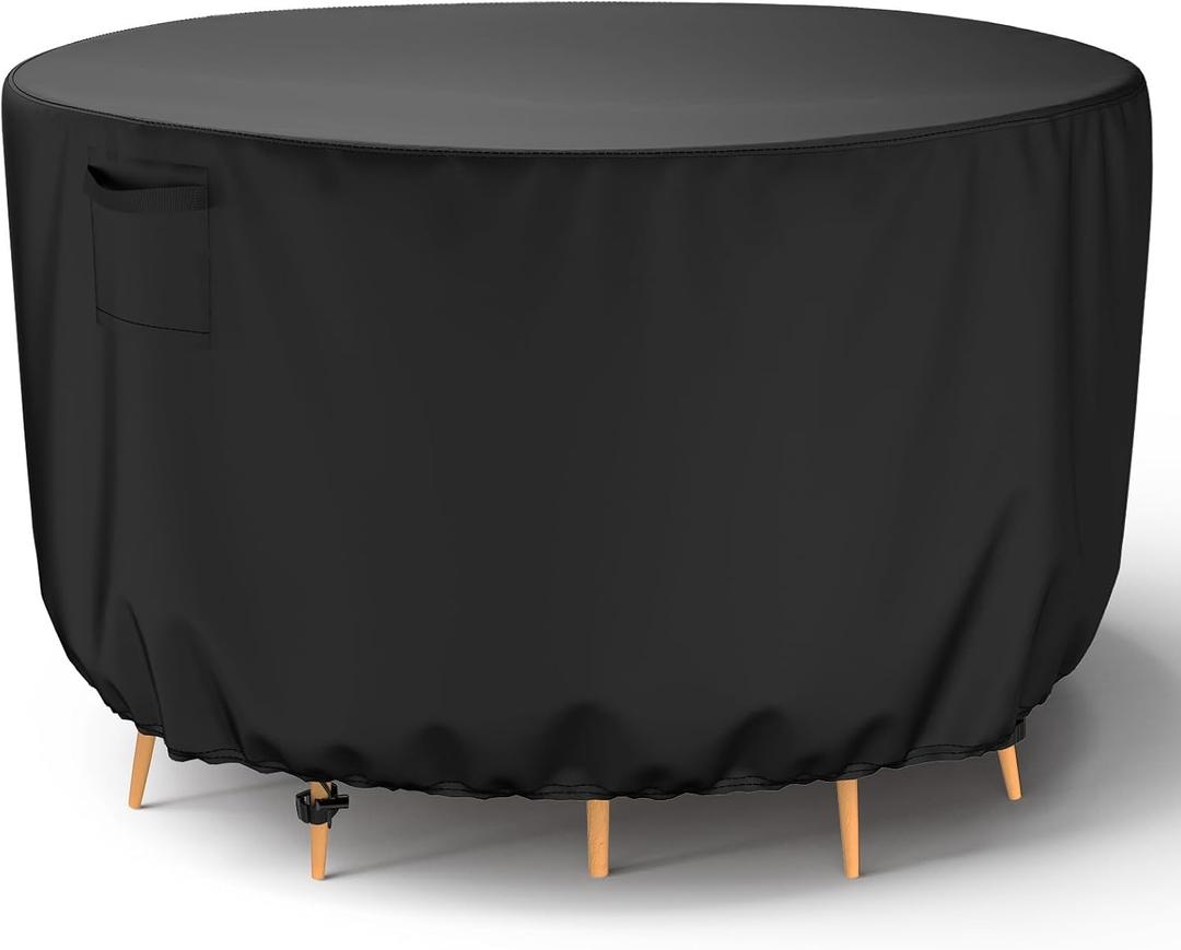Mrrihand Round Patio Table Cover - Heavy Duty Outdoor Furniture Cover Waterproof Patio Furniture Covers for Outdoor Furniture Set, 72"DIAx28"H, Black