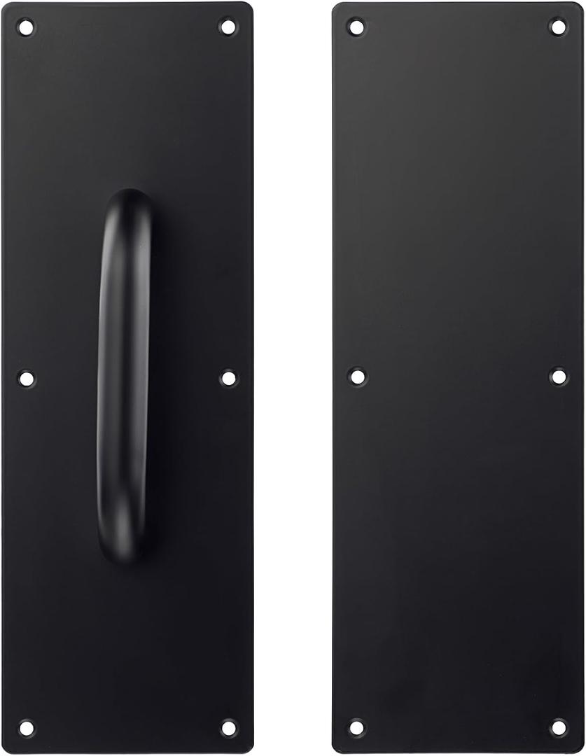 Sumnacon 1 Set 12 Inch Stainess Steel Door Handles - Sturdy Door Pull Push Plates with Screws,Solid Pull Push Handles for Home Office Public,Black