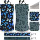 4PCS Eyeglass Sunglass Cases Pouch Soft PU Leather with Cleaning Cloth Cute Glasses Bag Coin Purse for Women Men Gifts (Butterfly)