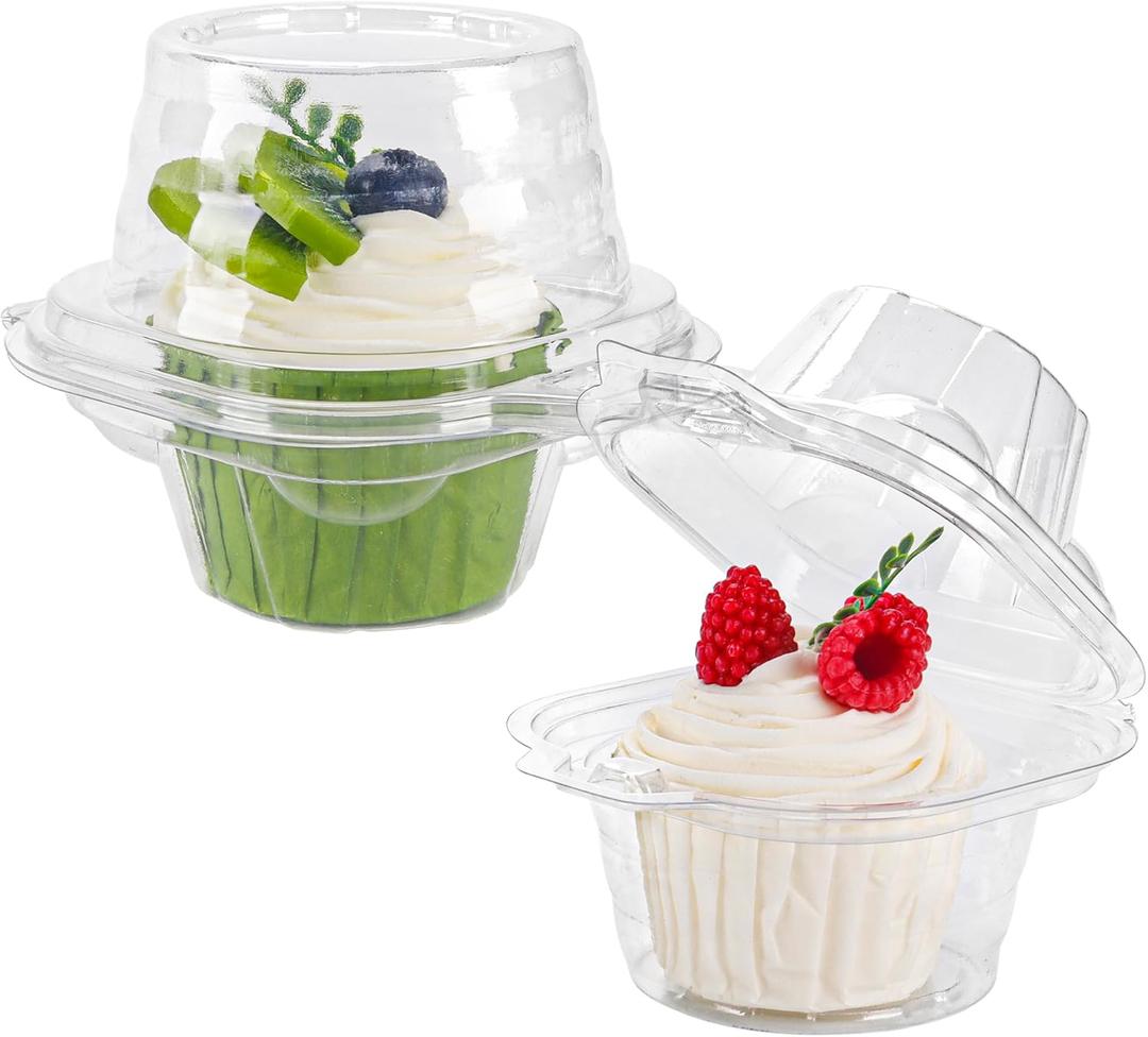 NPLUX 60 Pack Individual Cupcake Containers Plastic Cupcake Boxes Cupcake Holders Stackable Deep Dome Cupcake Carrier