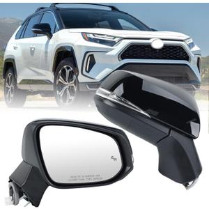 Right Passenger Side Mirror Compatible with Toyota RAV4 2019 2020 2021 2022 2023 2024 Power Heated Turn Signal Blind Spot Door Rear View Mirrors 8 Pins Black