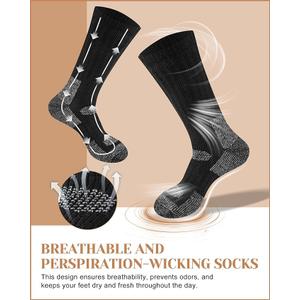 3 Pairs Merino Wool Hiking Socks Warm Thermal All Seasons Cushioned Moisture Wicking Socks for Women & Men, L