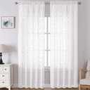 Lecloud Leia White Sheer Curtains 108 Inches Long 2 Panels, Airy Jacquard Leaf Textured Voile Curtains, Gauzy Aesthetic Drapes with Dual Rod Pockets for Living Room Bedroom, Each 52" W x 108" L