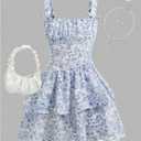 Floerns Girl's Cute Bowknot Floral Short Dress Sleeveless Boho Tiered Dresses