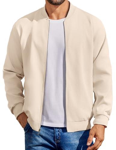 COOFANDY Mens Fashion Jacket Casual Lightweight Jacket Flight Bomber Jacket With Pockets Beige, Medium