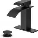Bathroom Faucet Matte Black Modern Waterfall Bathroom Sink Faucet with Single Handle Suitable for 1 or 3 Holes, Supply Deck Plate and Hose