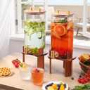 2 PCS 1.5 Gallon Glass Drink Dispenser, Beverage Dispenser With Wood Stand, Lid and Stainless Steel Spigot, Large Water Dispenser for Parties, Perfect for Lemonade, Juice, Tea and Daily Drinks