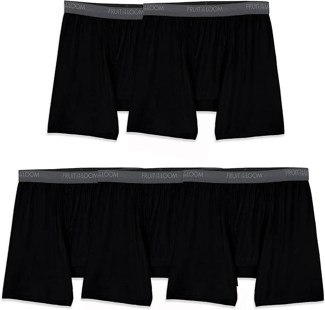 Fruit of the Loom Men's Micro Stretch Boxer Briefs, Designed to Move with You, Lightweight & Moisture Wicking (5 Pack - Black)